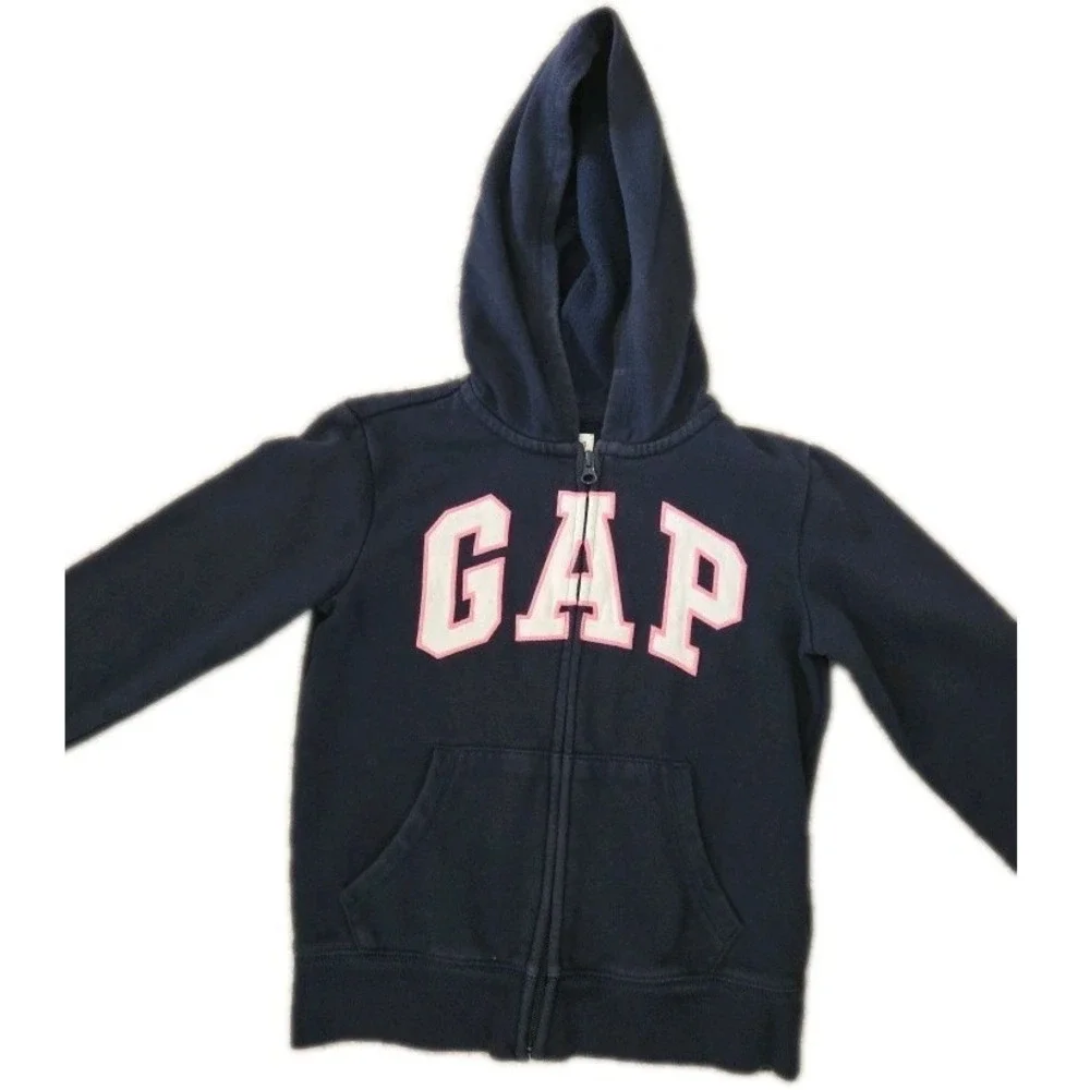 Gap Girl's 10 Jacket Navy Pink Zip Up Hoodie Logo